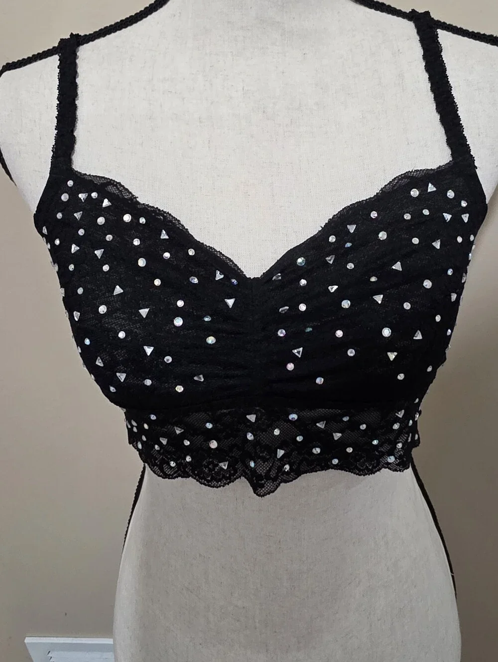 PINK Victoria's Secret Black Lace sheer bling rhinestones Bralette